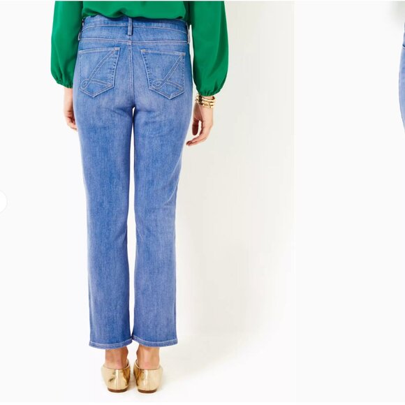 NEW Lilly Pulitzer 27" Liza High Rise Crop Flare Jean - Caribbean Blues Wash - Picture 5 of 17